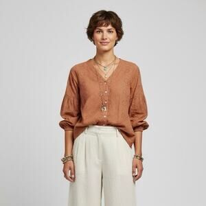 J. Jill Boho Rust Cotton eyelet boxy buttoned blouse Size Small